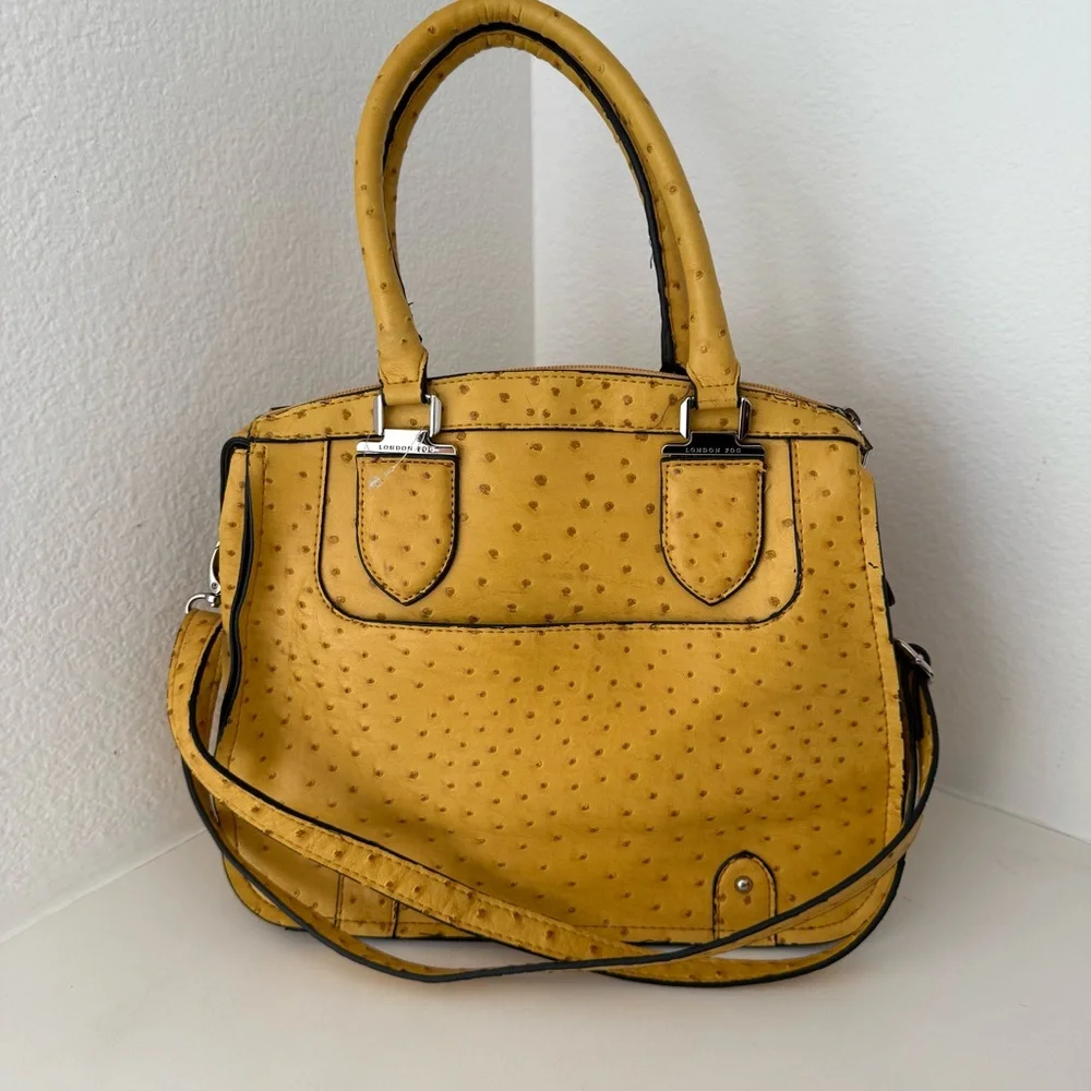 London Fog Yellow Faux Ostrich Satchel Crossbody Bag